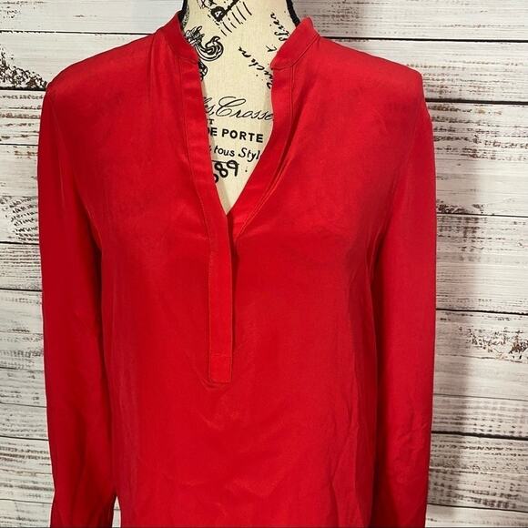 AMANDA UPRICHARD V-NECK 100% SILK long sleeve flowy red dressy blouse - Picture 3 of 7